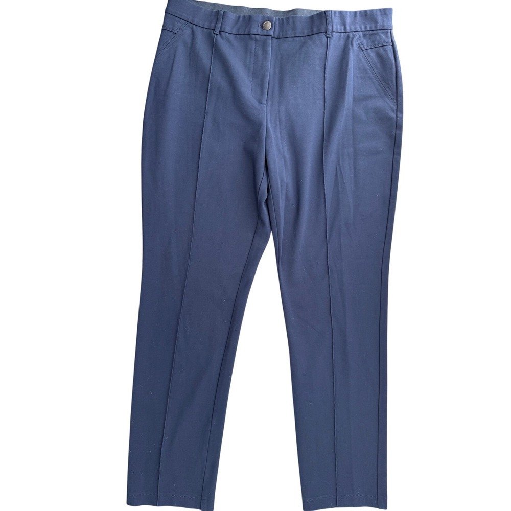 Chico's So Slimming Juliet Pants Women 3 Tall Navy Blue Pintuck Seam